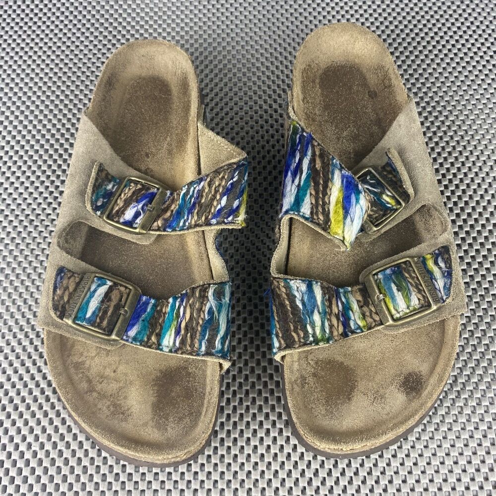Birkenstock Arizona Woven Yarn Bohemian Sandals 42 Taupe Slide Made in Germany